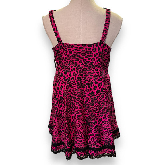 Torrid 2 2x 18/20 Pink Leopard Print Lace Trim Mid Wireless Swim Dress w/Briefs - Picture 2 of 4